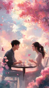 Couple's Tea Time in a Blossom Garden