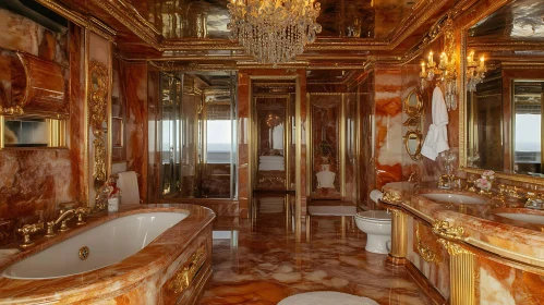 Opulent Bathroom with Marble and Gold Elements