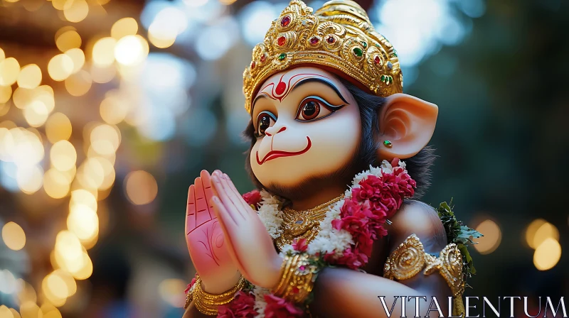 Hanuman's Devotion: A Portrait of Prayer AI Image