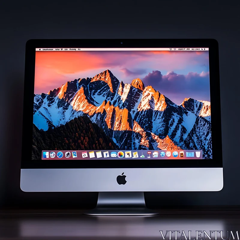 iMac with Mountain Wallpaper AI Image