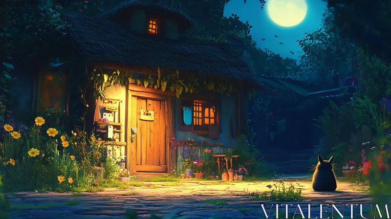 AI ART Enchanting Cottage Under Moonlight