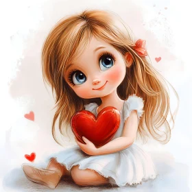 Cute Girl with Heart Illustration