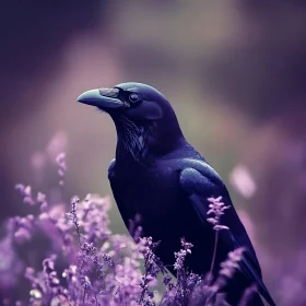 Raven Portrait in a Floral Setting