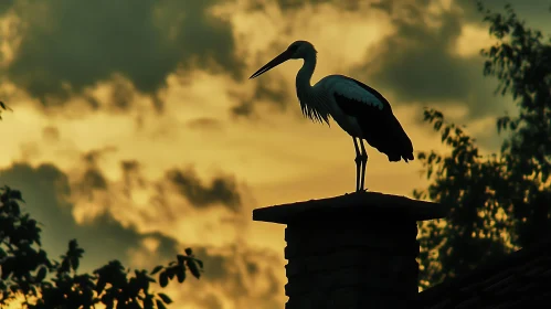 Stork at Dusk: A Tranquil Silhouette