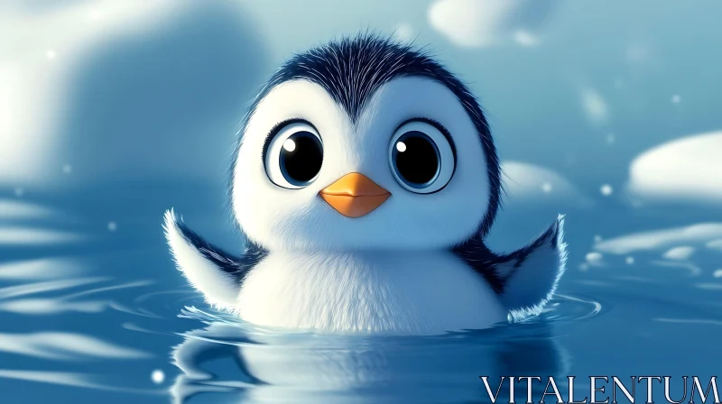 AI ART Cartoon Penguin Floating in Water