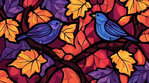 Birds among Autumn Leaves