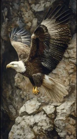 Eagle Soaring Over Rocks