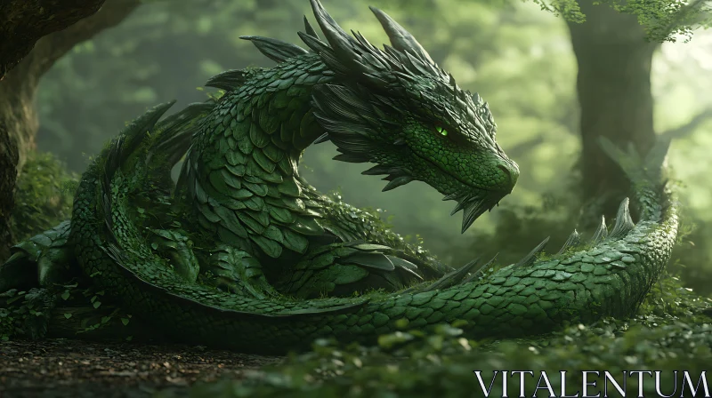 AI ART Green Forest Dragon Resting