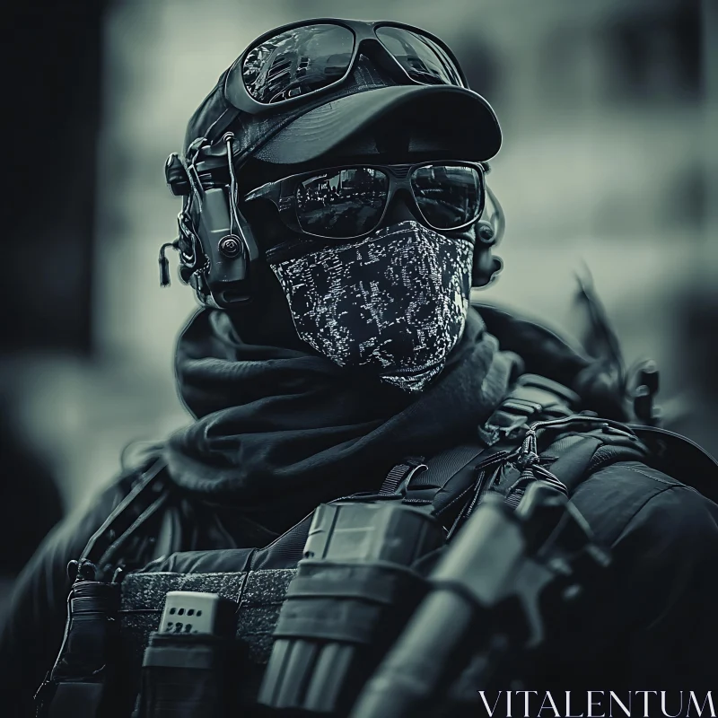 AI ART Monochrome Tactical Soldier with Mask