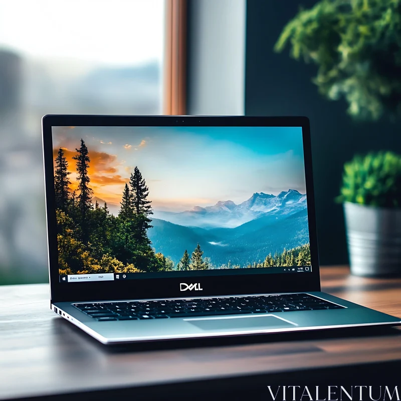 Dell Laptop Displaying Scenic Mountain View AI Image