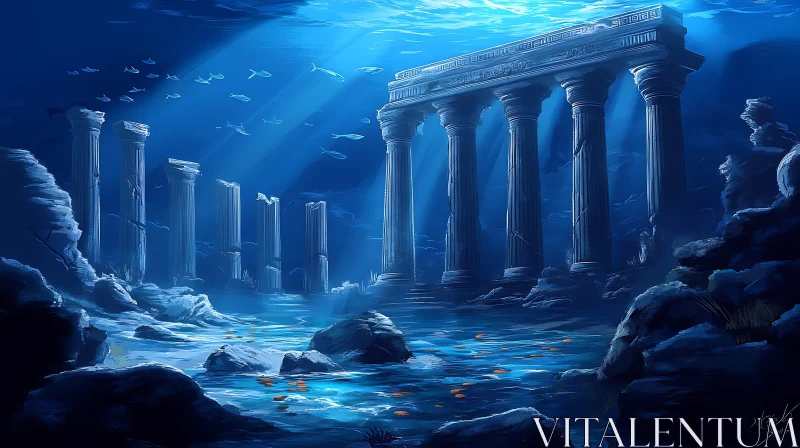 AI ART Ancient Pillars Under the Sea