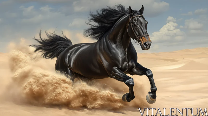 Powerful Black Horse in Desert AI Image