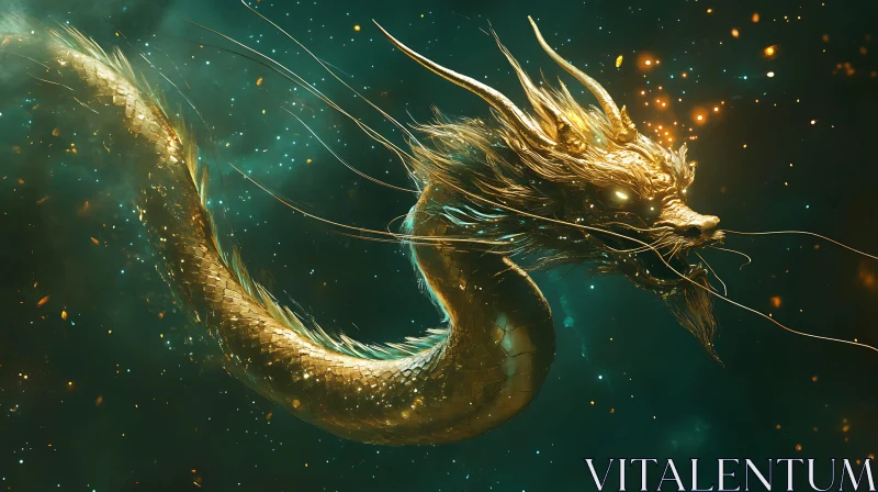 AI ART Golden Dragon Emerging from the Darkness