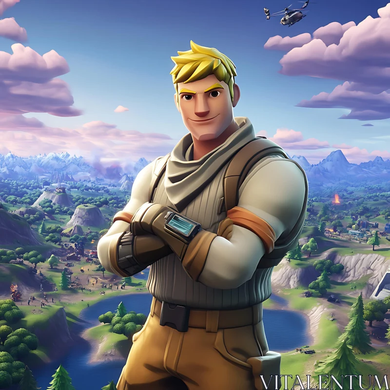 AI ART Fortnite Character Overlooking the Landscape