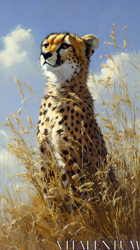 Cheetah Amidst Savannah Grasses AI Image