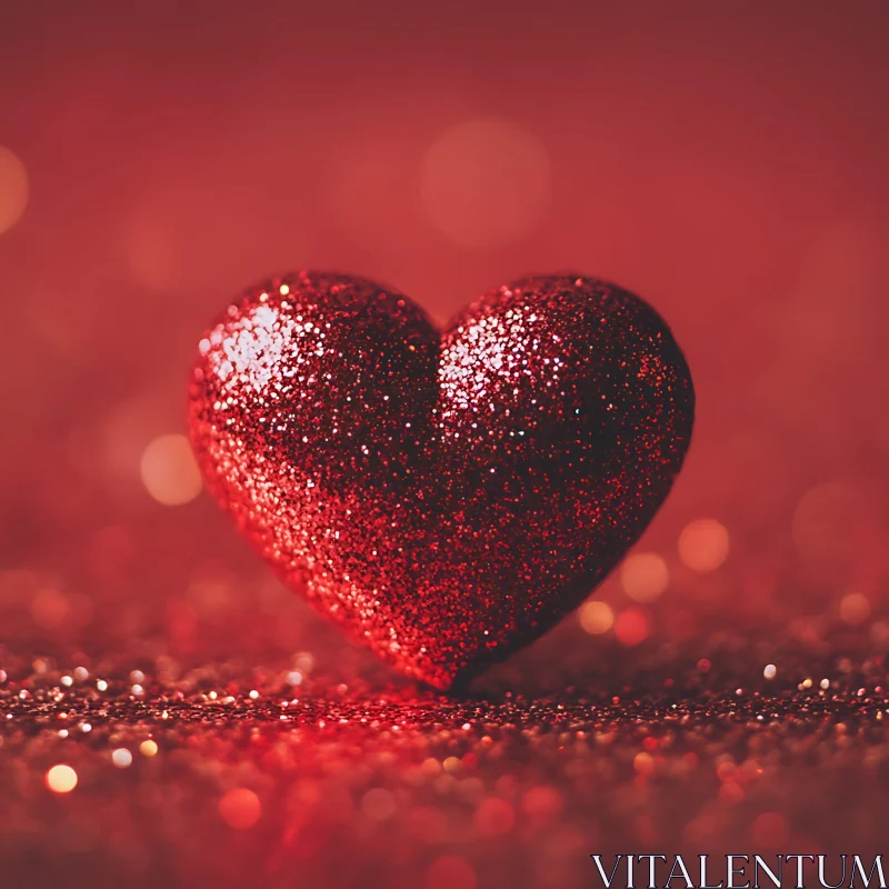 Sparkling Heart on Red Background AI Image