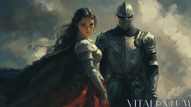 AI ART Armored Knight with a Lady Companion