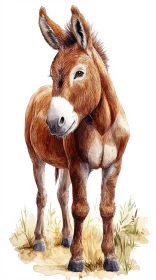 Pastoral Donkey Watercolor Art