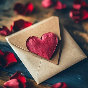 Envelope with Heart and Rose Petals