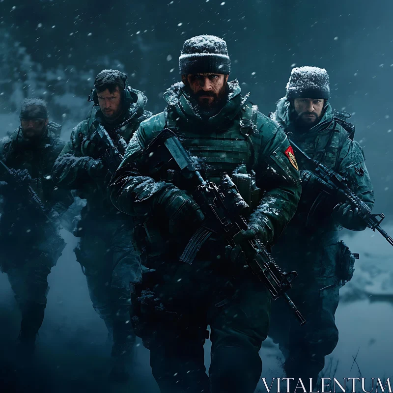 AI ART Snowy Ambush: Soldiers on Patrol