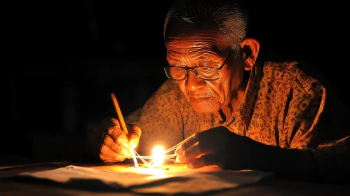 Man Working by Candlelight