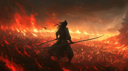 Lone Samurai in Burning Field