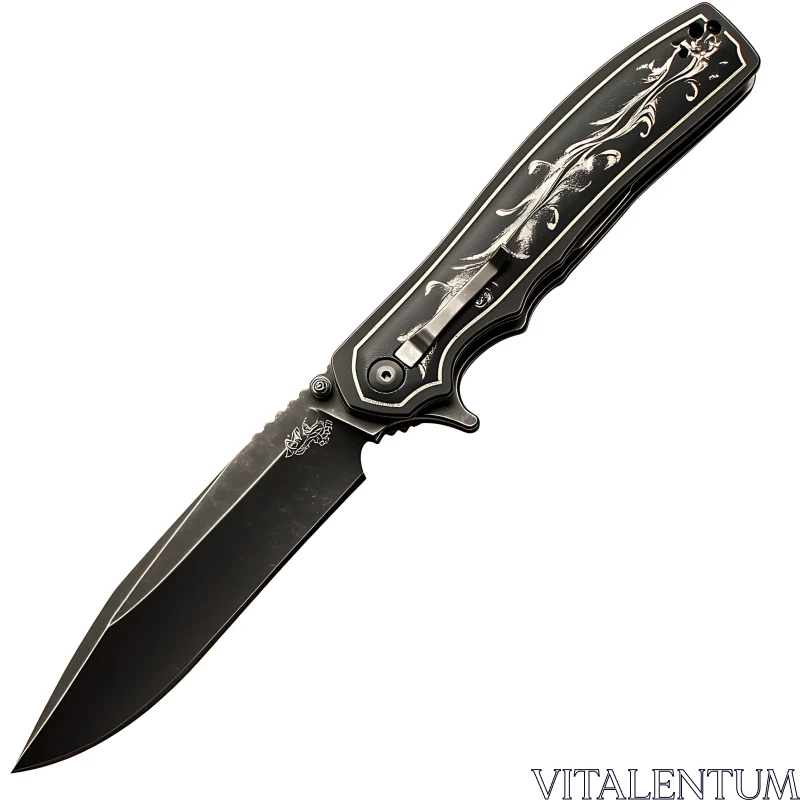 AI ART Black Folding Knife with Decorative Handle