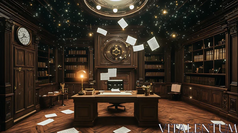 AI ART Luxurious Library Interior with Celestial Ceiling