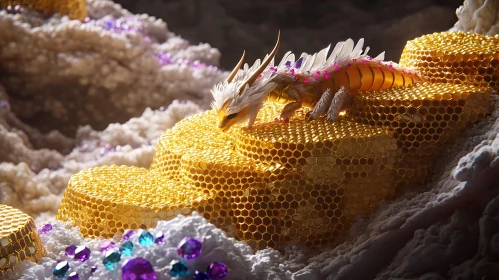 Fantasy Dragon with Crystals and Honeycomb