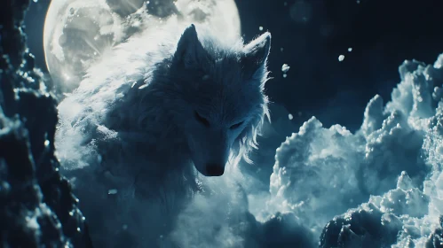 Lunar Wolf in Snowy Landscape