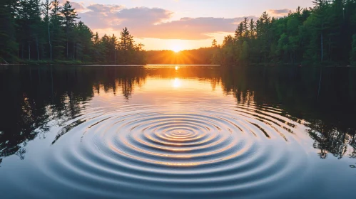 Peaceful Evening at a Forest Lake with Ripples