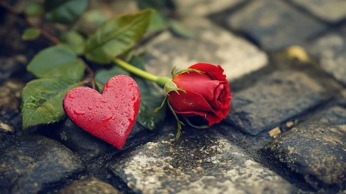 Red Rose and Heart on Stone