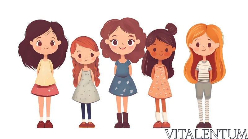 Stylized Girls Illustration with Diverse Outfits AI Image