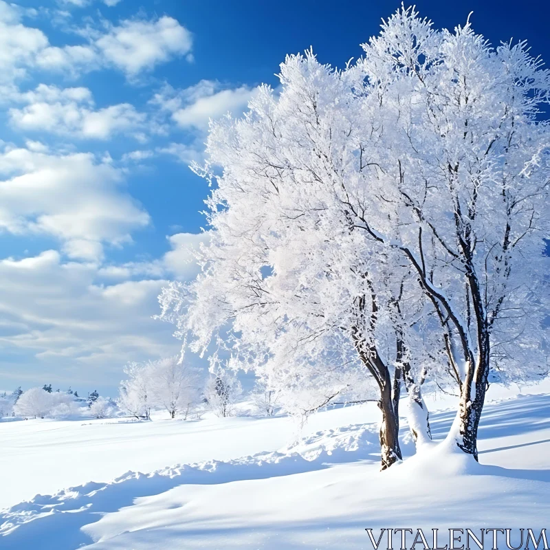 Tranquil Snowy Trees in Winter AI Image