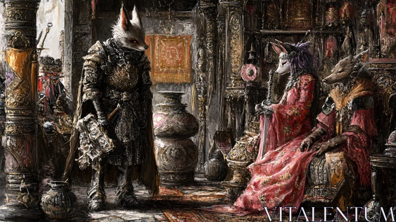 Anthropomorphic Fox Characters in Royal Court AI Image