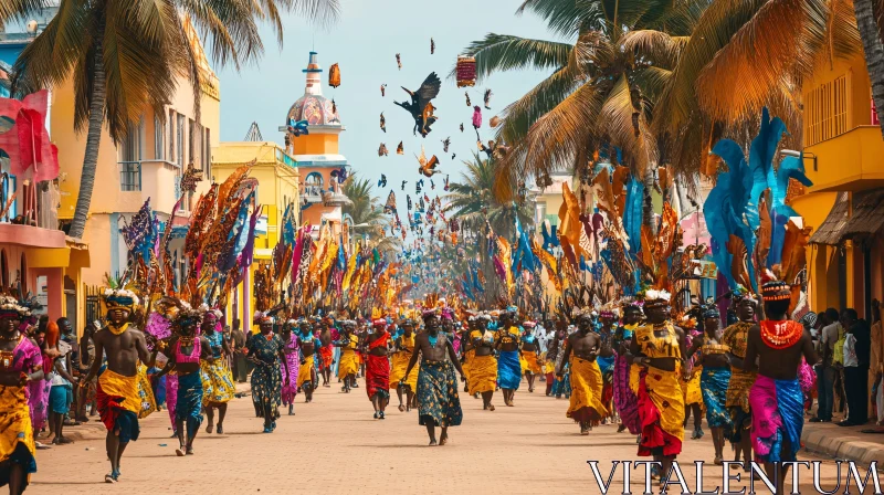 AI ART Vibrant Cultural Parade on Sunny Street