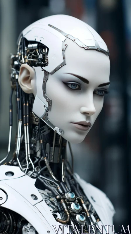 Gothic Cyborg Woman Portrait - Intense Close-Up AI Image