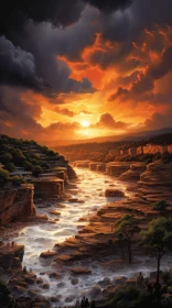 Majestic River Flowing Beneath Breathtaking Landscape - Realistic Art