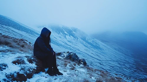 Mysterious Woman on Snowy Mountainside