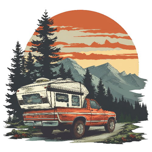 POD Design Retro Truck Camper Journey Through Forest at Sunset