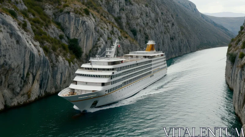 Sailing Through a Spectacular Rocky Canyon: A Captivating Cruise Ship Journey AI Image