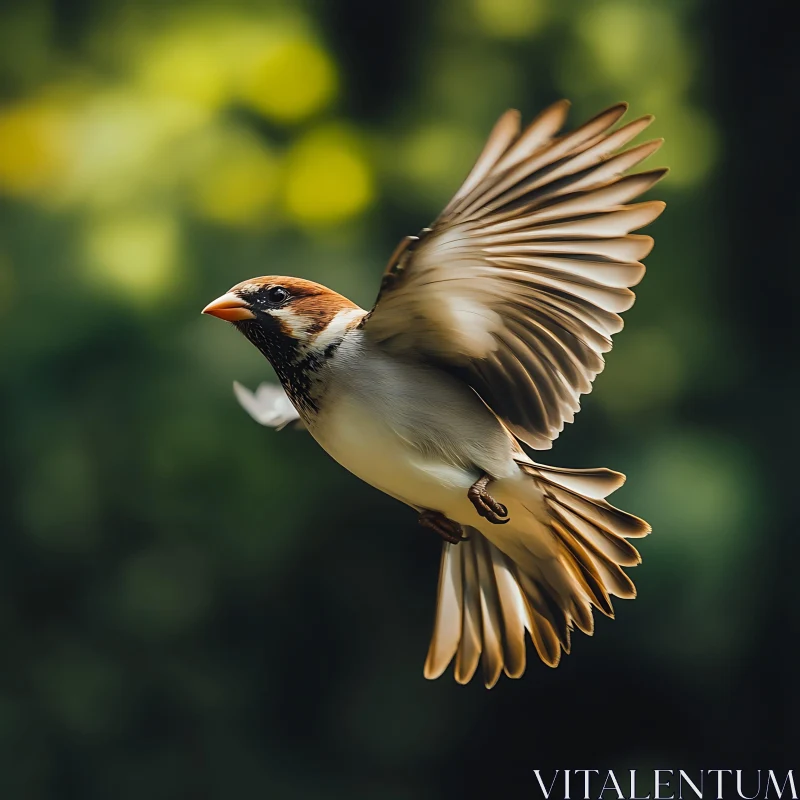 Bird in Flight: Sparrow Soaring AI Image