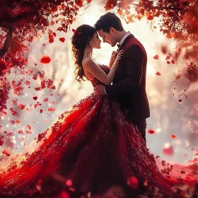Passionate Embrace in Red