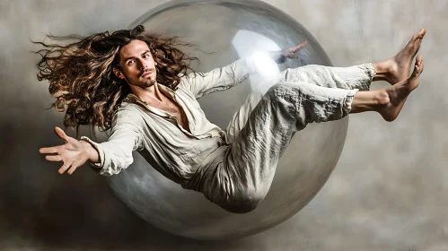 Man Floating in Transparent Sphere
