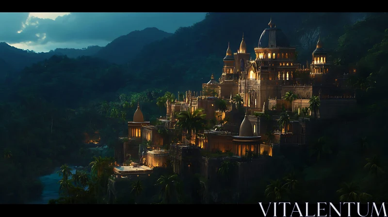 Luminous Temple in Dark Jungle