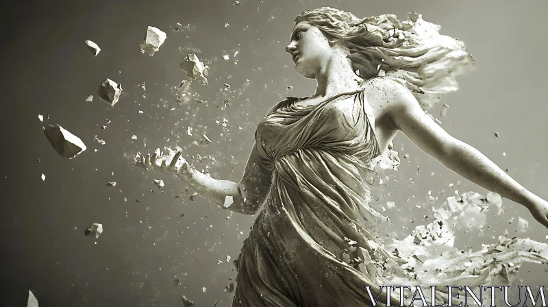 AI ART Monochrome Stone Figure Decomposition
