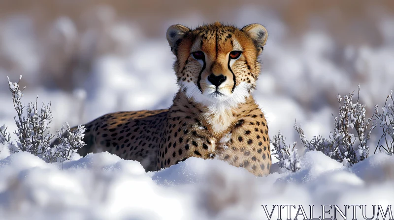 Cheetah Resting in Snow