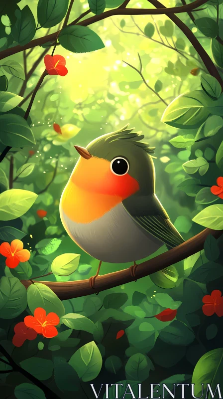 Enchanted Bird in a Sunlit Forest