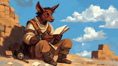 Anthropomorphic Donkey Scholar in Desert