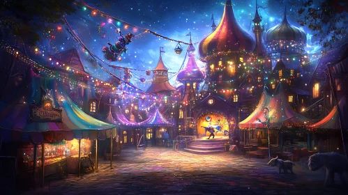 Magical Town Square at Night